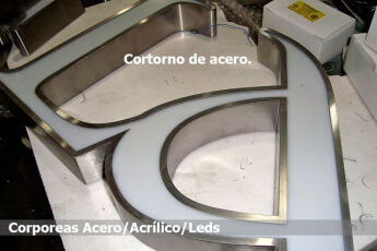 Letras de acero con frente de acrilico luminoso.